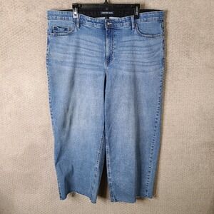 Calvin Klein Jeans Womens 20W Blue High Rise Wide Leg Crop Denim Raw Hem